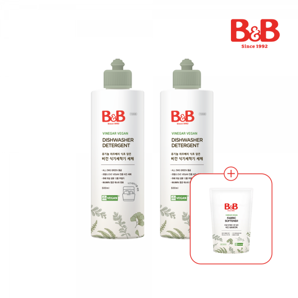 메디앙스 공식몰 아이맘,[800ml섬유세제증정] 비앤비 비건 식기세척기 세제 500ml(용기)X2개입