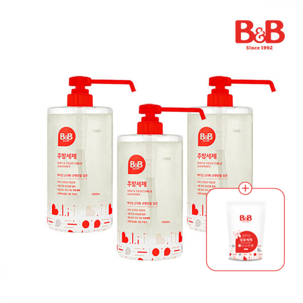메디앙스 공식몰 아이맘,[800ml세제증정] 비앤비 주방세제 1000ml 용기형X3개입